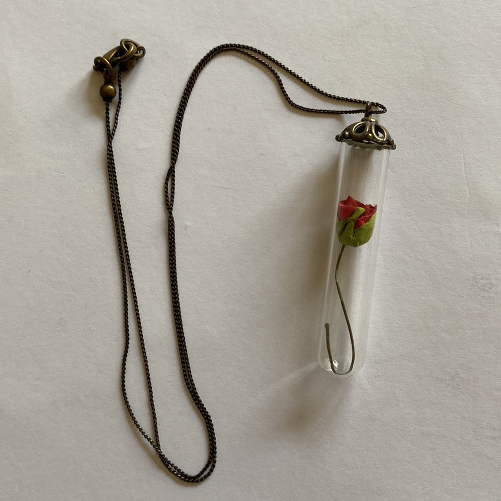Beauty and The Beast enchanted rose long pendant necklace handmade Belle